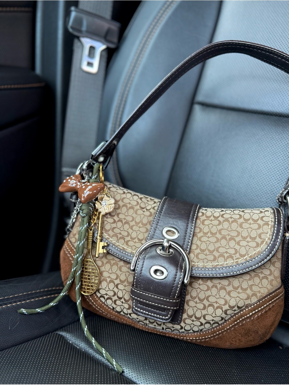 Coach Brown Signature Canvas Shoulder Bag with Dark Brown Trim